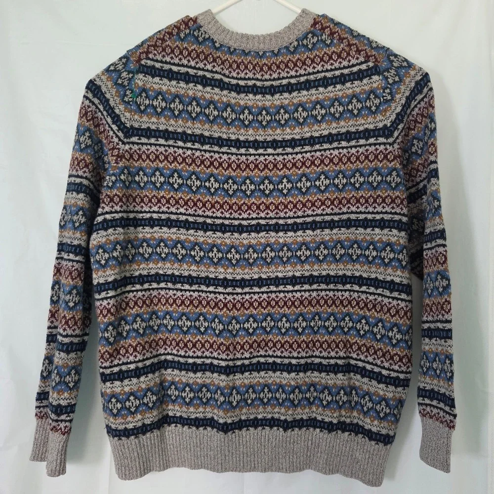 Croft & Barrow Men XXL Gray Blue Fair Isle Cotton Knit Crewneck Sweater Pullover